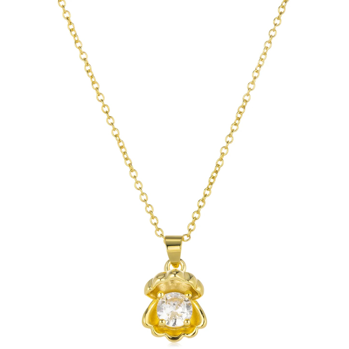 Dainty gold shell pendant necklace with sparkling accent