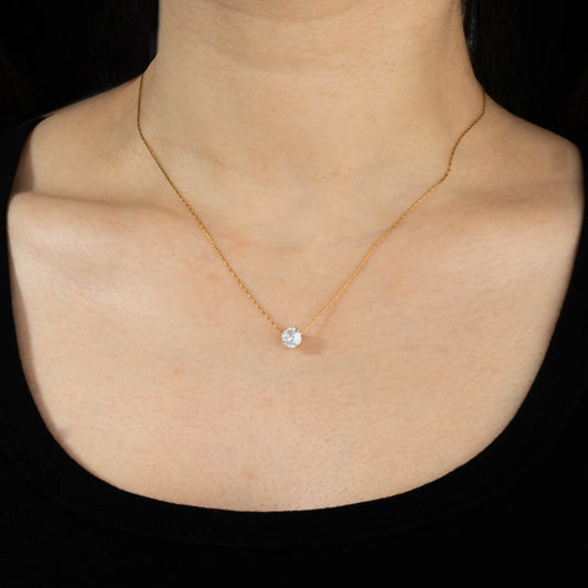Ajatine gold solitaire cubic zircon pendant necklace, minimalist elegant women's jewelry