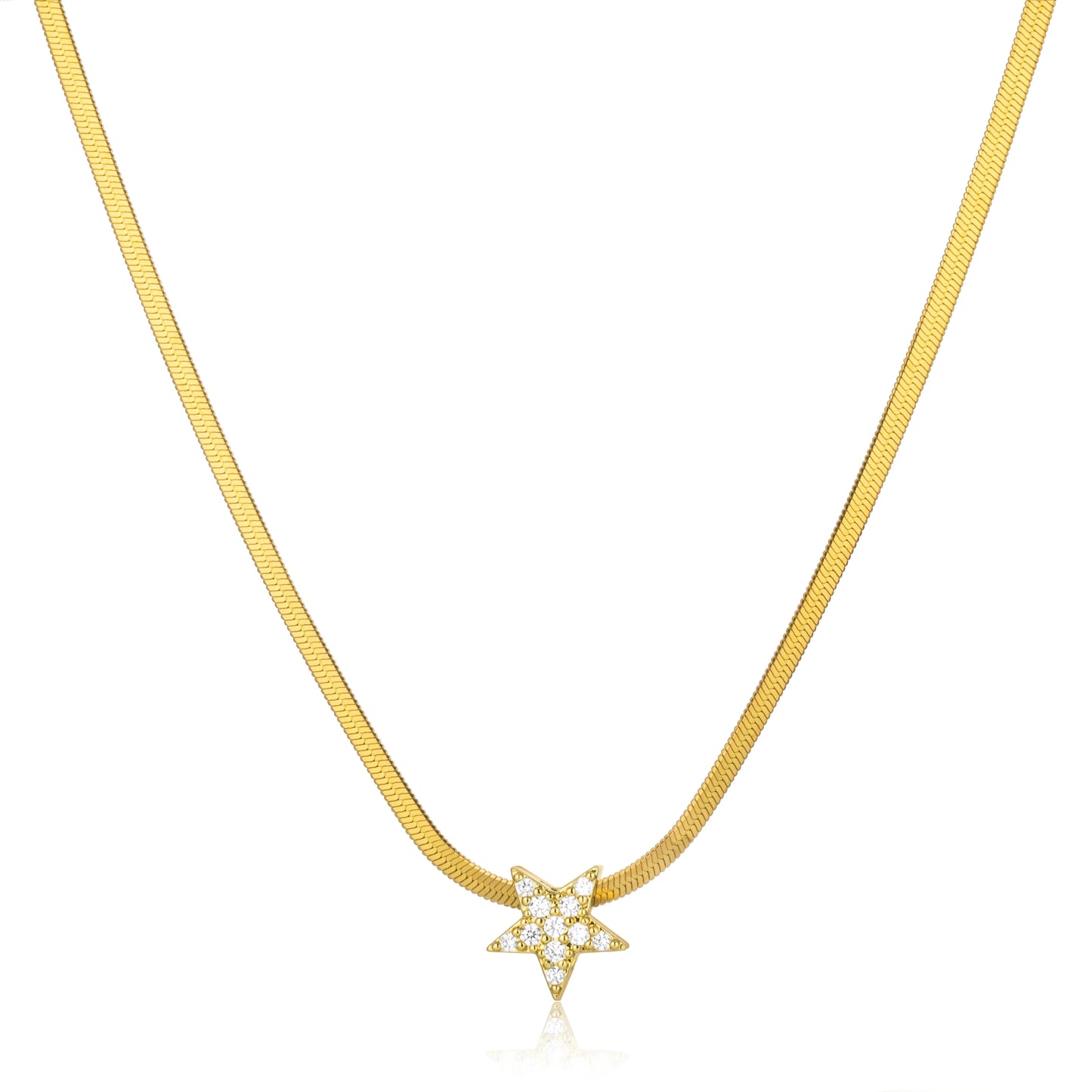 Ajatine gold star necklace with cubic zirconia on snake chain