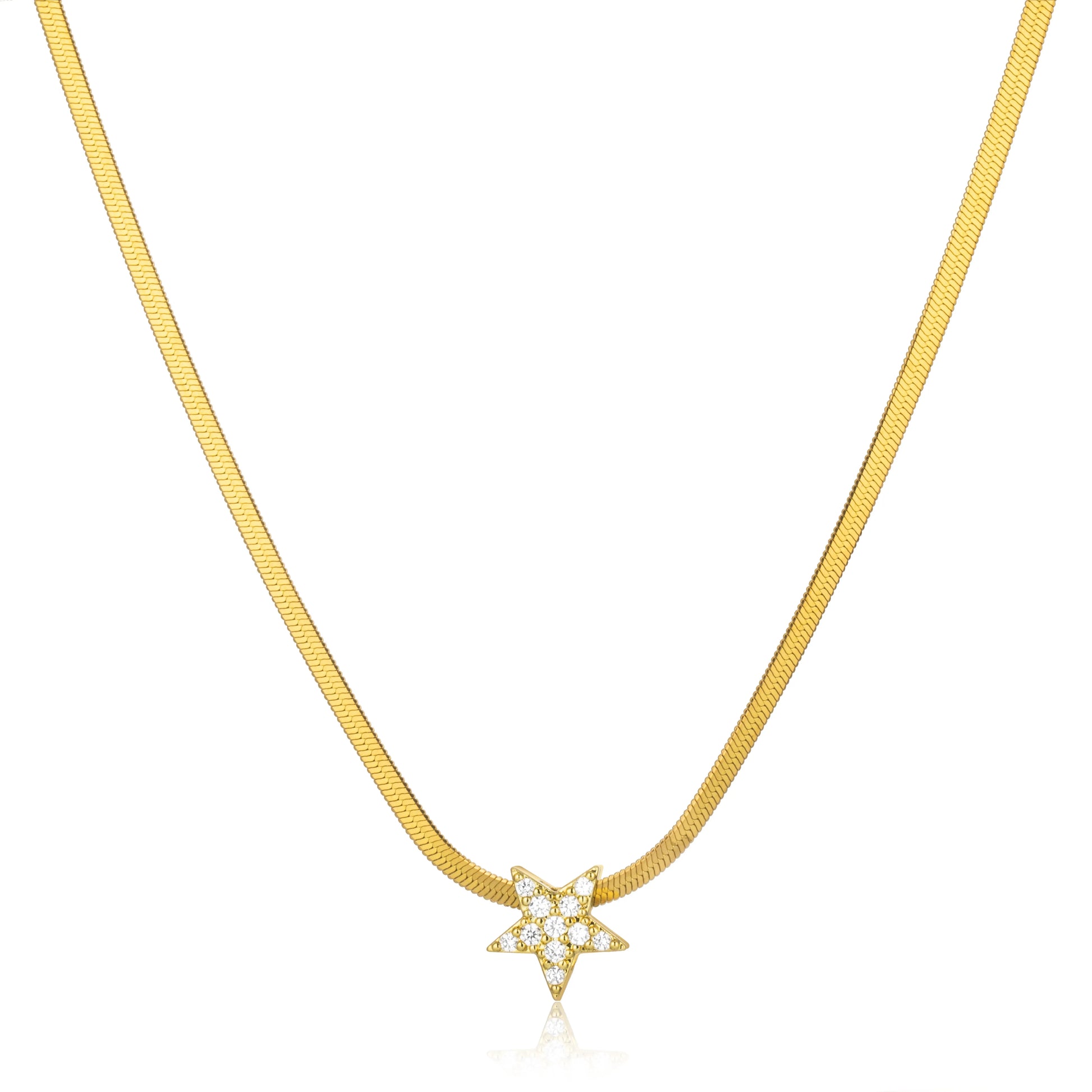 Ajatine gold star necklace with cubic zirconia on snake chain