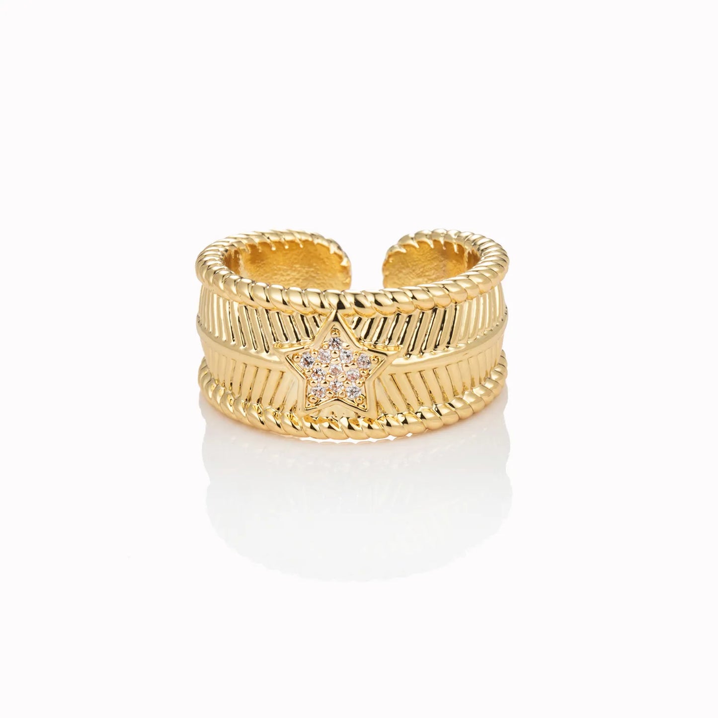 Ajatine gold open ring with star zircon vintage statement jewelry.