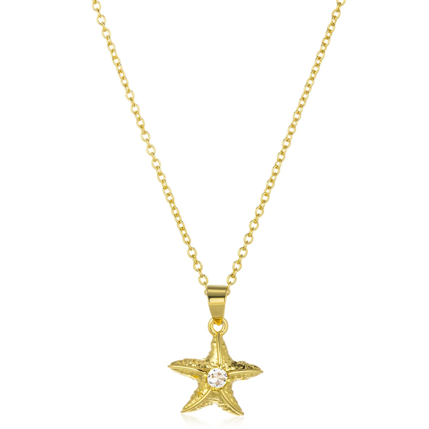 Ajatine gold starfish pendant necklace with sparkling accent for summer beach style