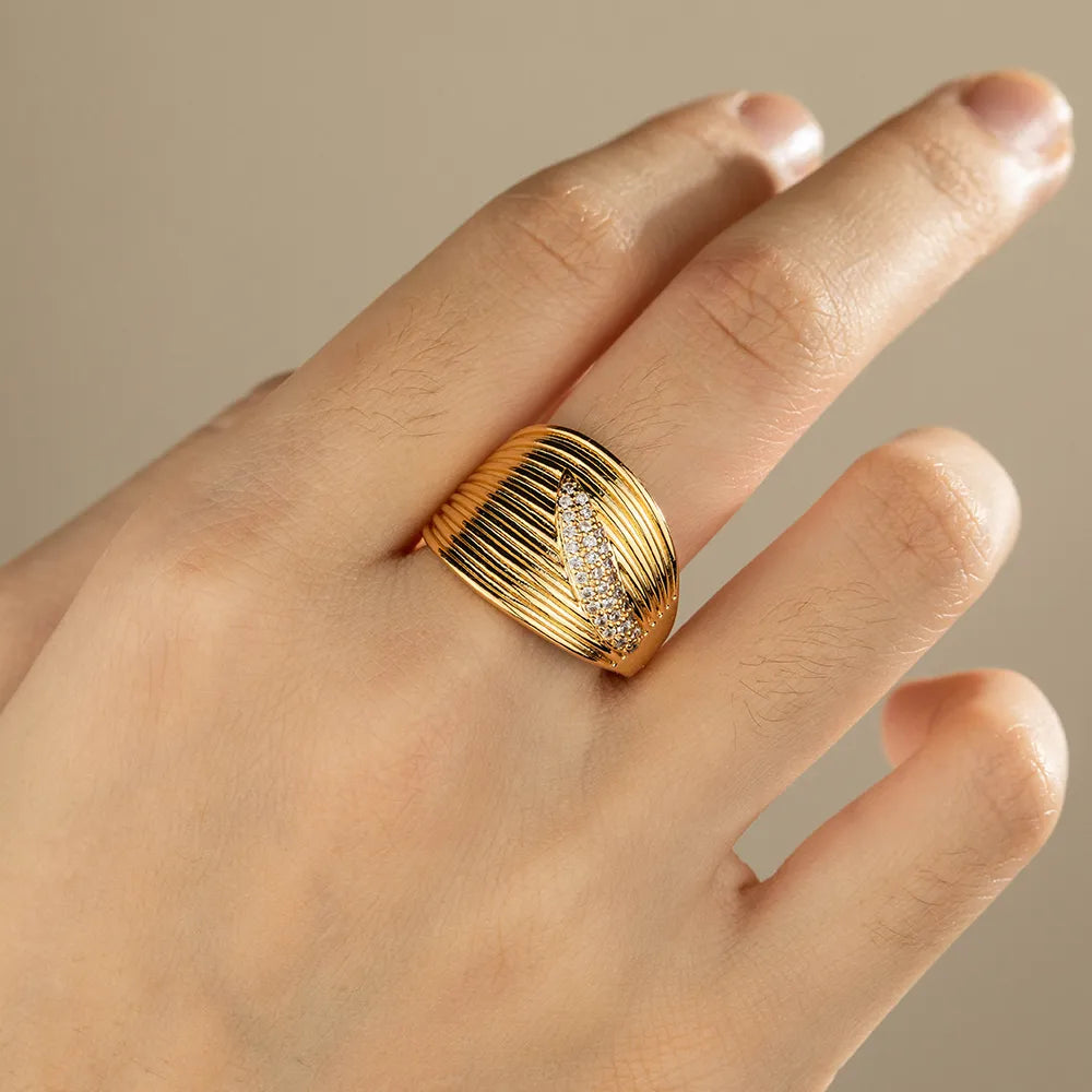 Ajatine gold statement open ring, bold vintage-inspired elegant jewelry for women