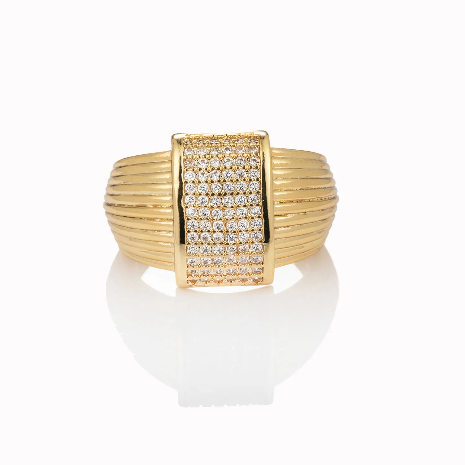 Ajatine gold adjustable open ring with pave set stones, elegant stackable jewelry for women