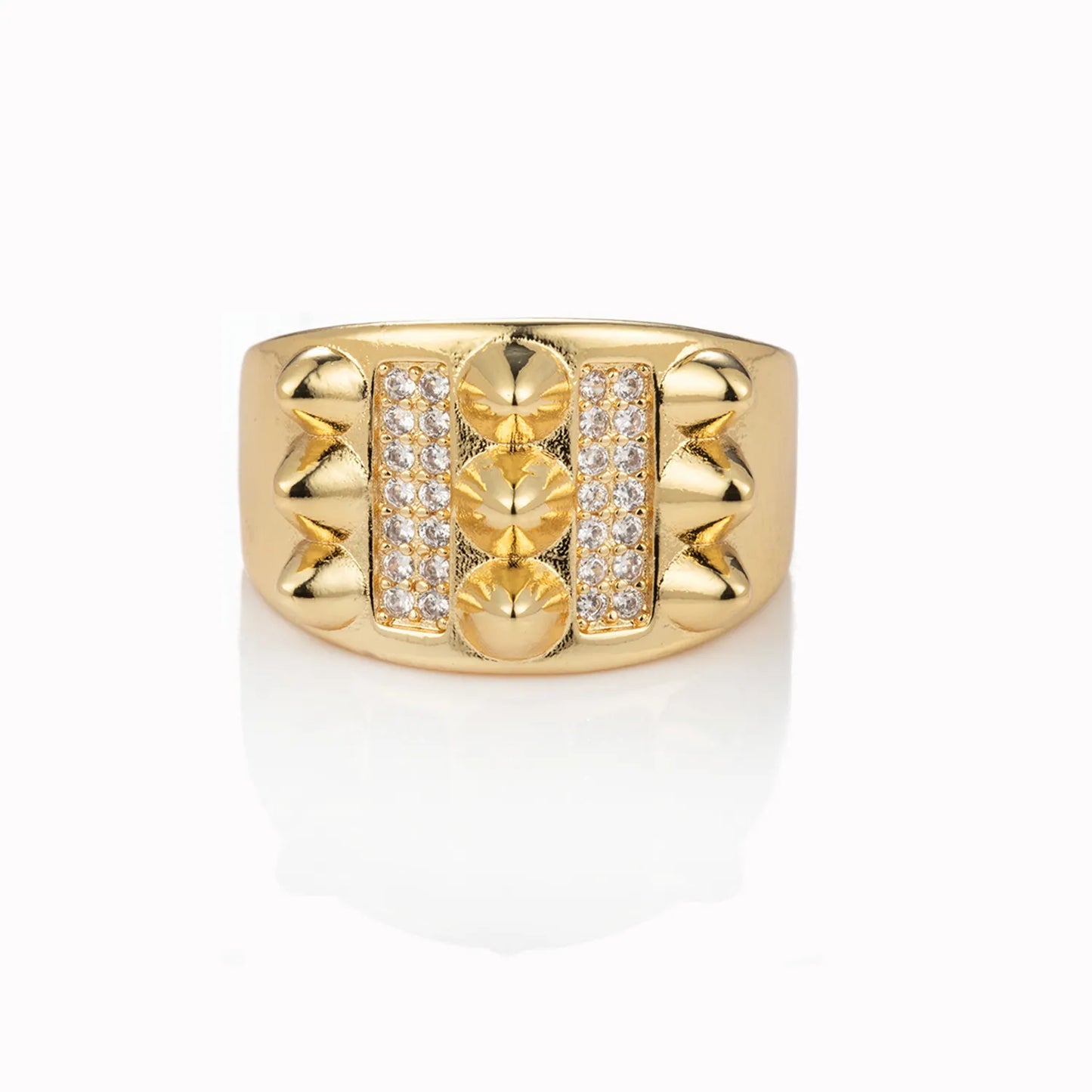 Ajatine gold adjustable open ring with pave set stones, elegant stackable jewelry for women