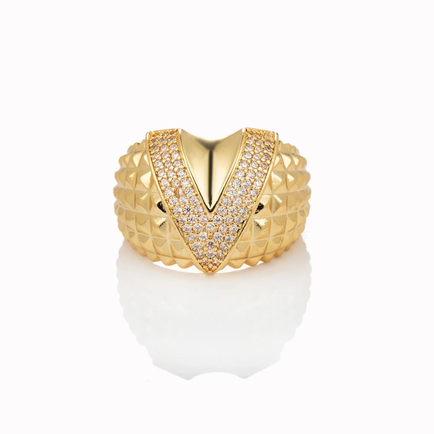 Ajatine gold adjustable open ring with pave set stones, elegant stackable jewelry for women