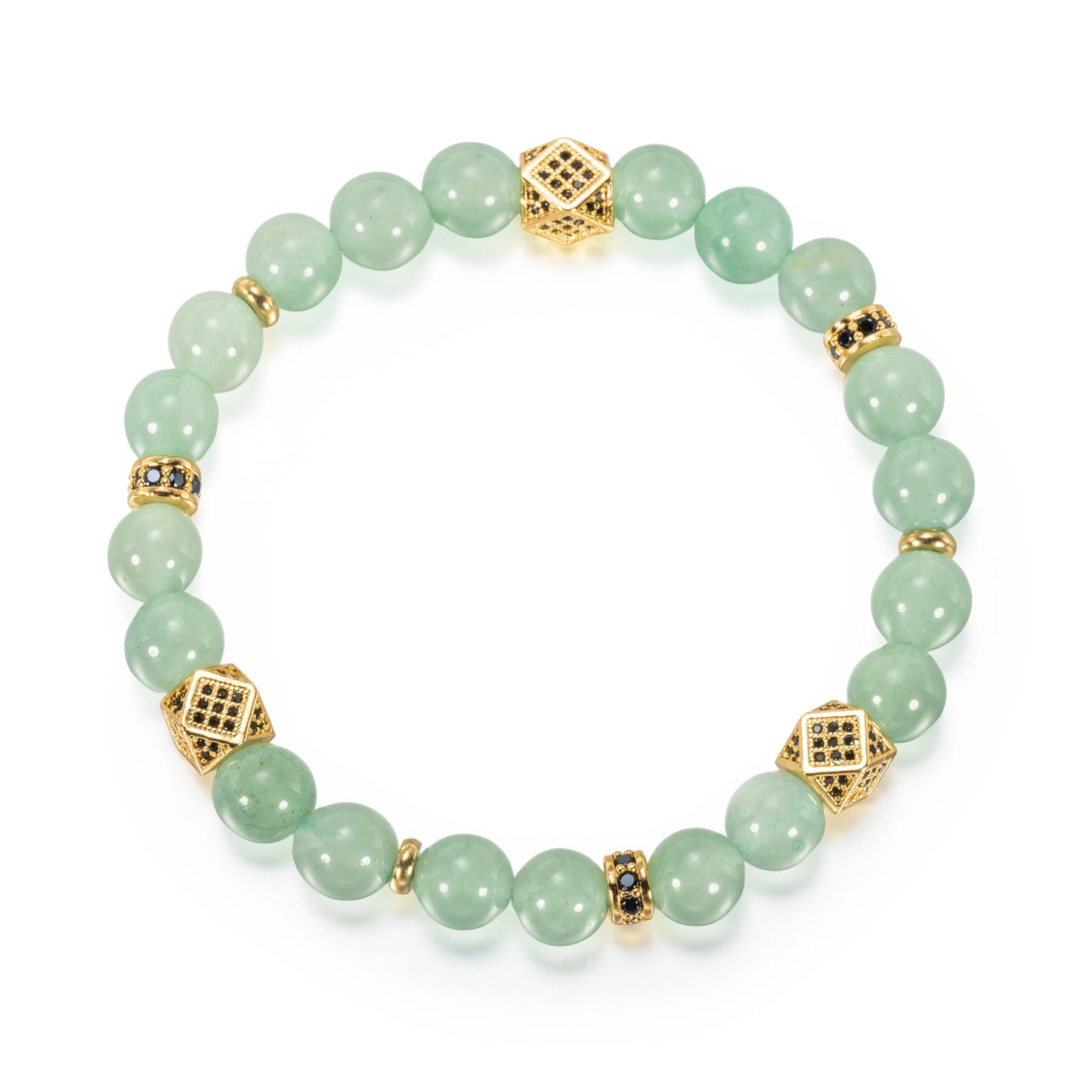 Ajatine green natural stone beaded bracelet with gold accents
