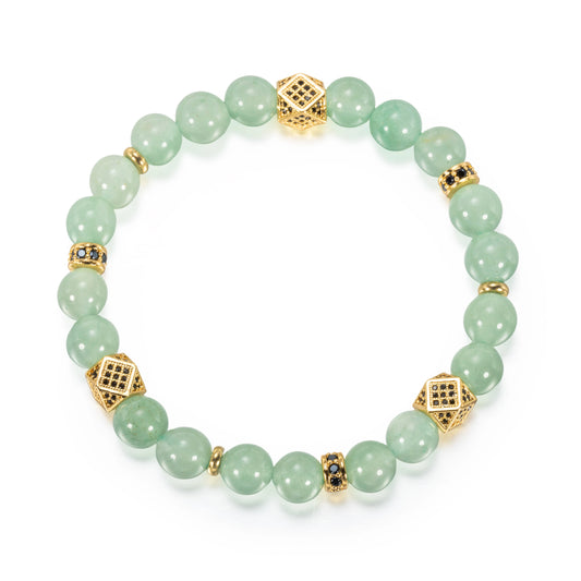 Ajatine green natural stone beaded bracelet with gold accents