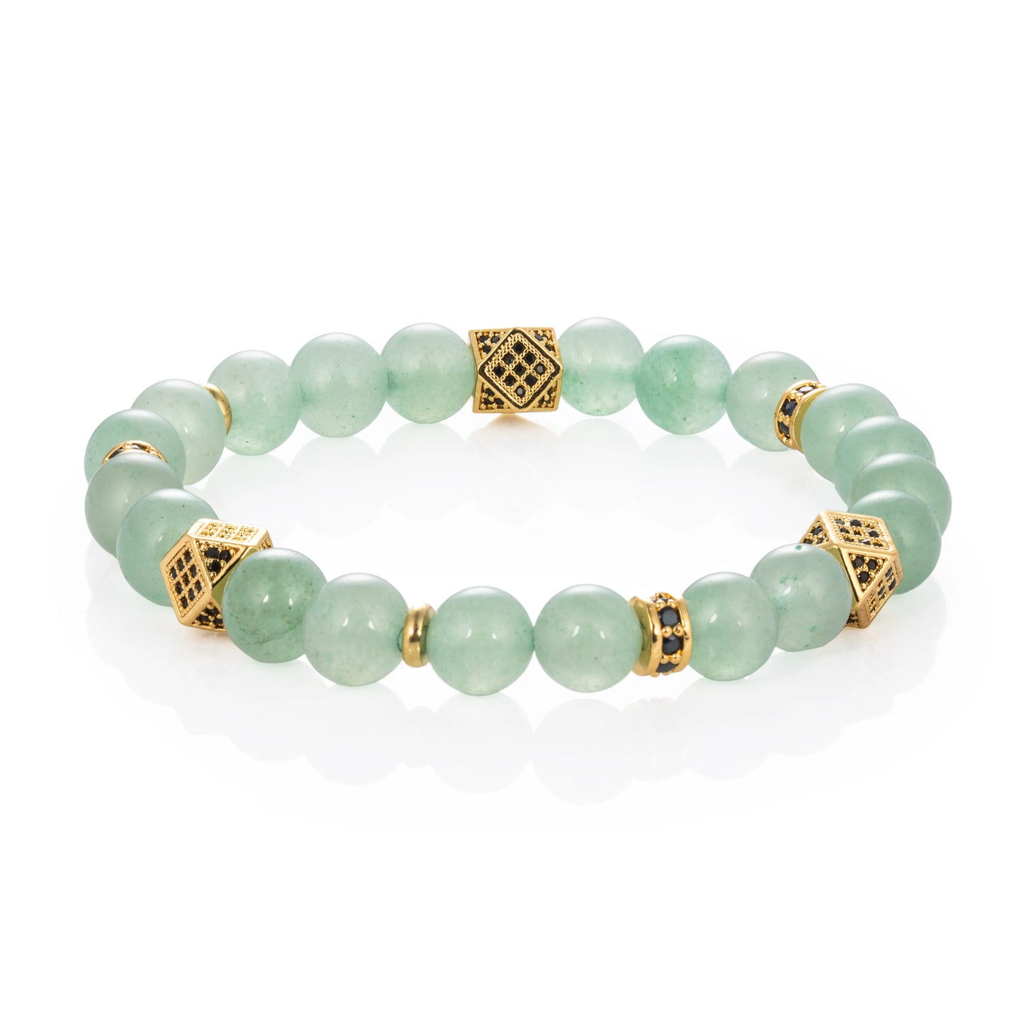 Ajatine green natural stone beaded bracelet with gold accents