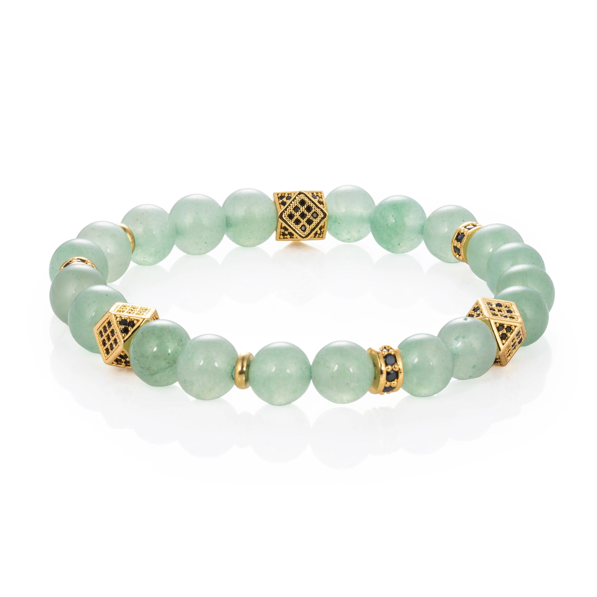 Ajatine green natural stone beaded bracelet with gold accents