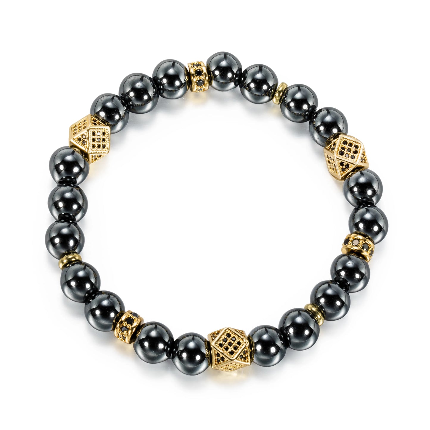 Ajatine gun black natural stone beaded bracelet with gold accents