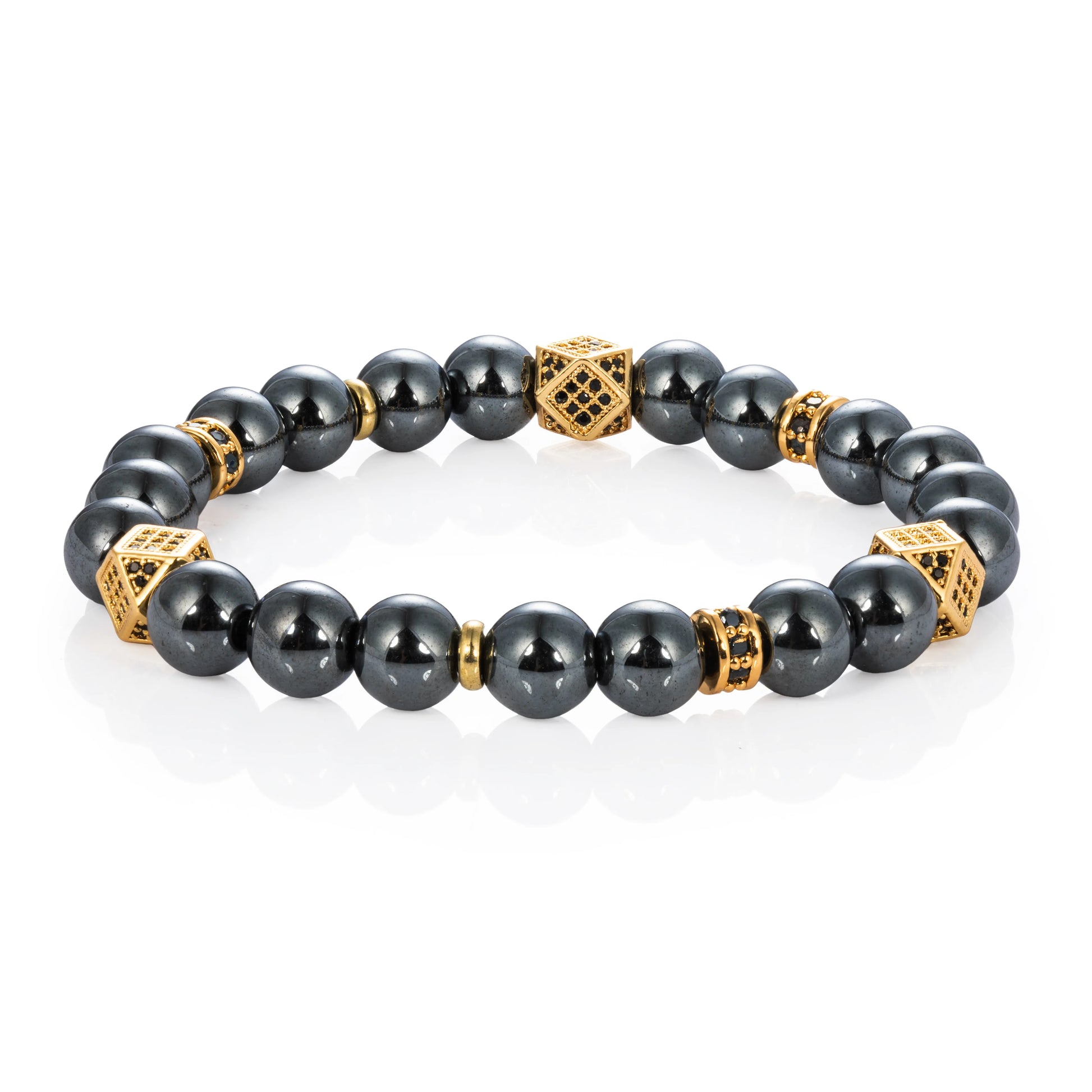 Ajatine gun black natural stone beaded bracelet with gold accents