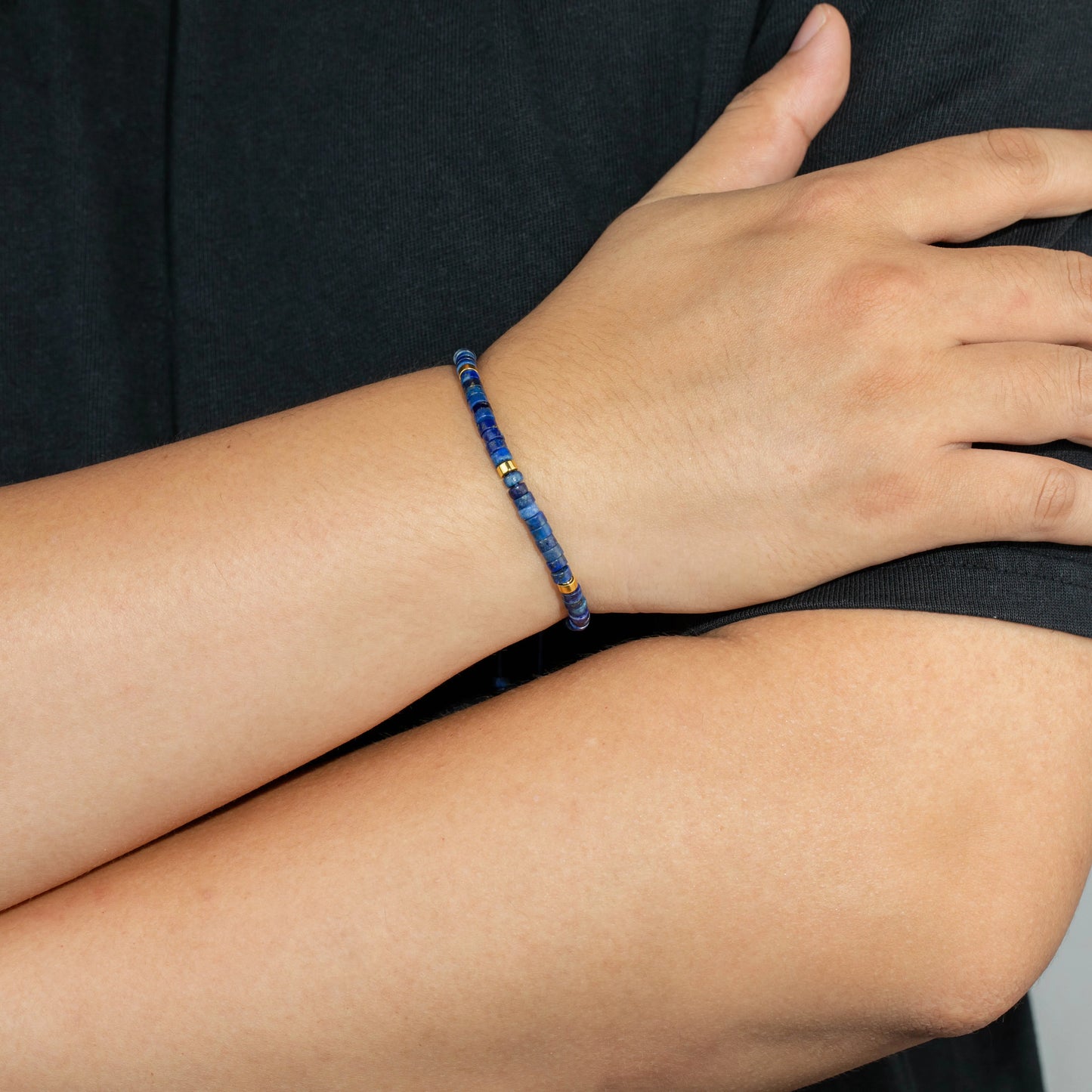 Ajatine lapis stone beaded bracelet, adjustable bohemian jewelry