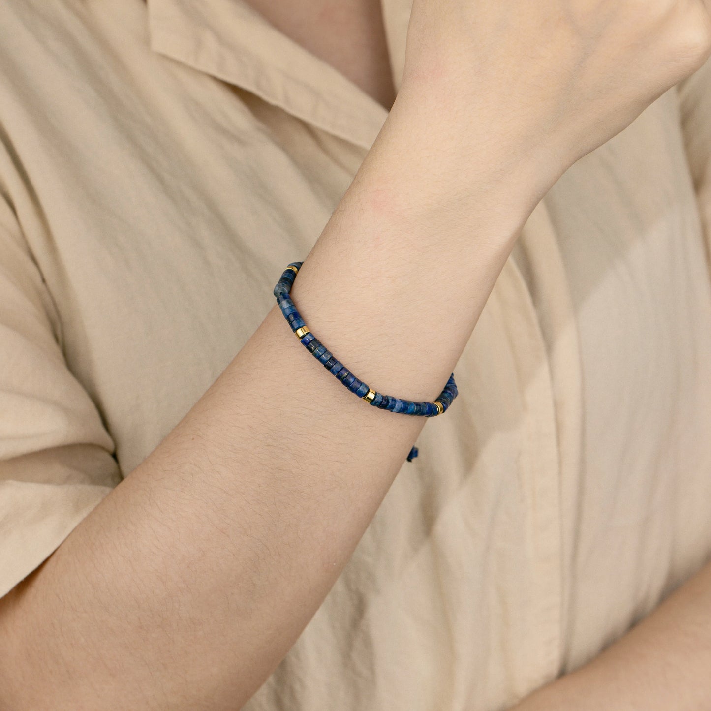Ajatine lapis stone beaded bracelet, adjustable bohemian jewelry