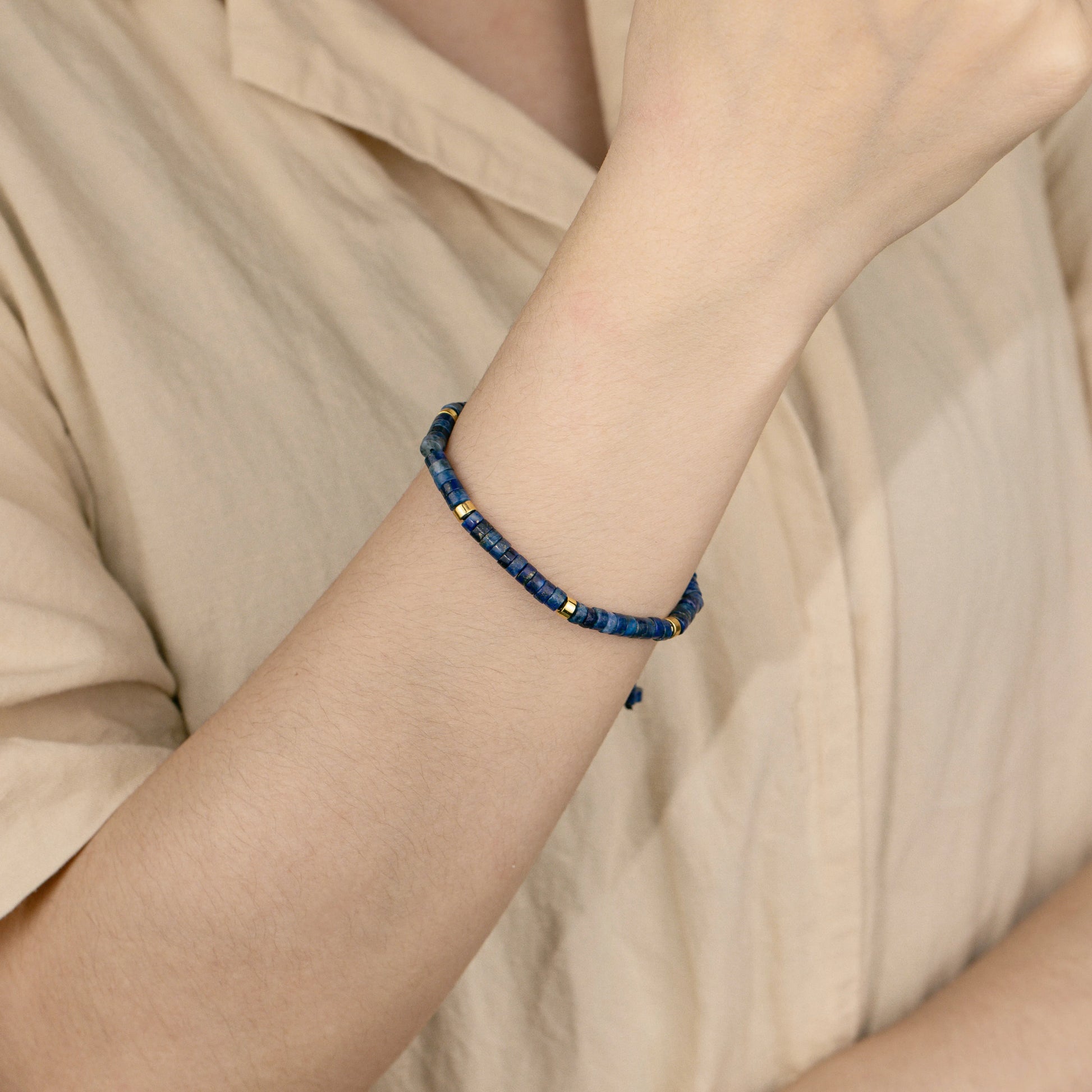 Ajatine lapis stone beaded bracelet, adjustable bohemian jewelry
