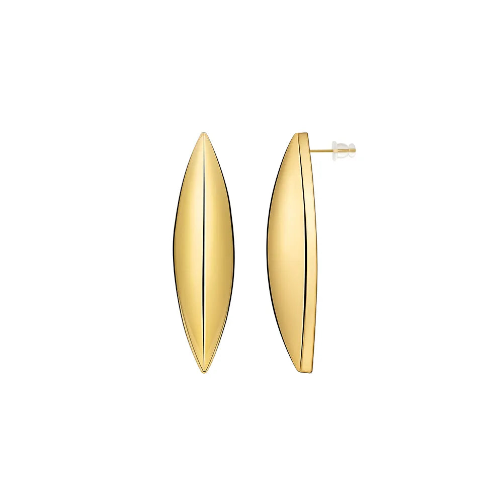 Ajatine 18K gold plated leaf shaped minimalist stud earrings for women