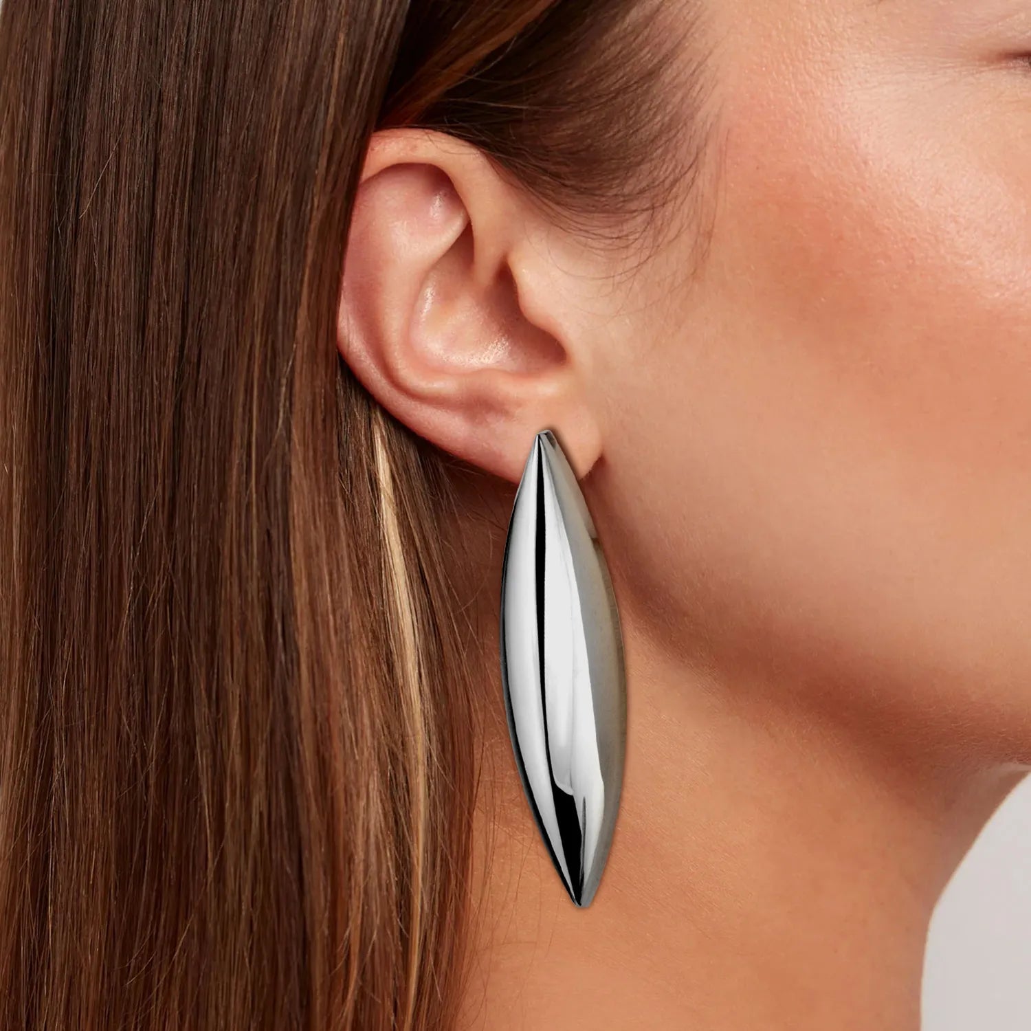 Ajatine imitation rhodium plated leaf shaped minimalist stud earrings for women