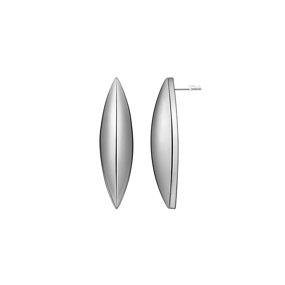 Ajatine imitation rhodium plated leaf shaped minimalist stud earrings for women