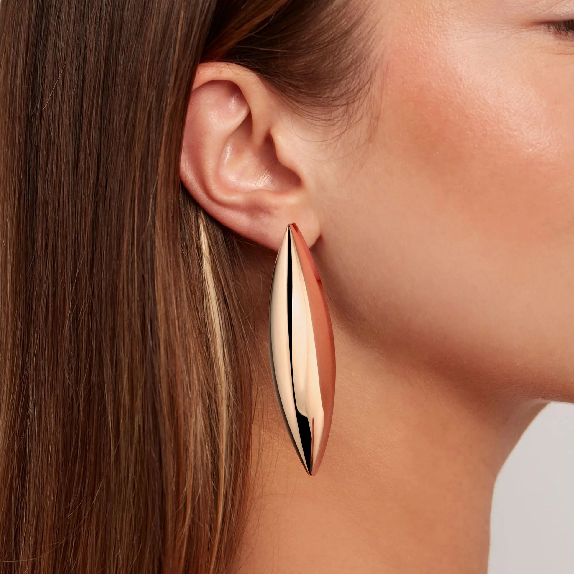Ajatine rose gold plated leaf shaped minimalist stud earrings for women