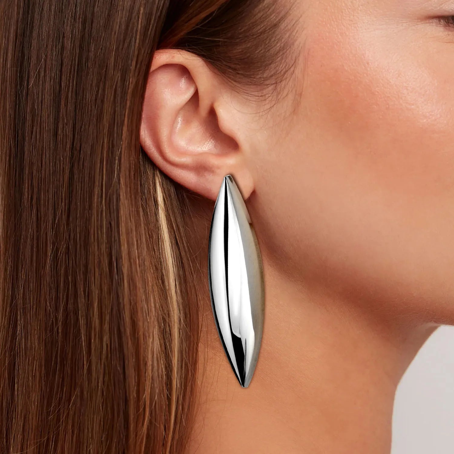 Ajatine silver plated leaf shaped minimalist stud earrings for women
