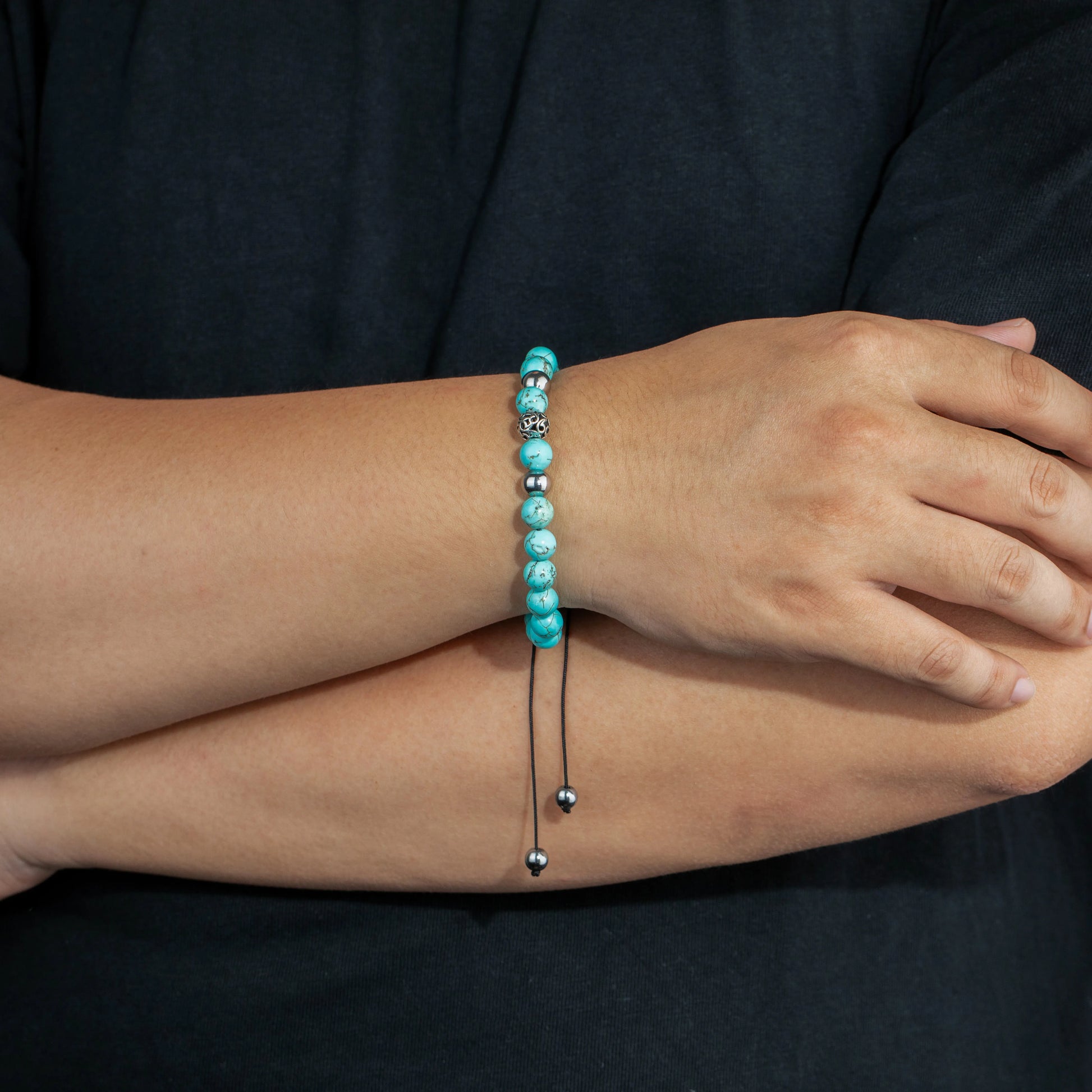 Ajatine light blue stone beaded bracelet, adjustable boho jewelry