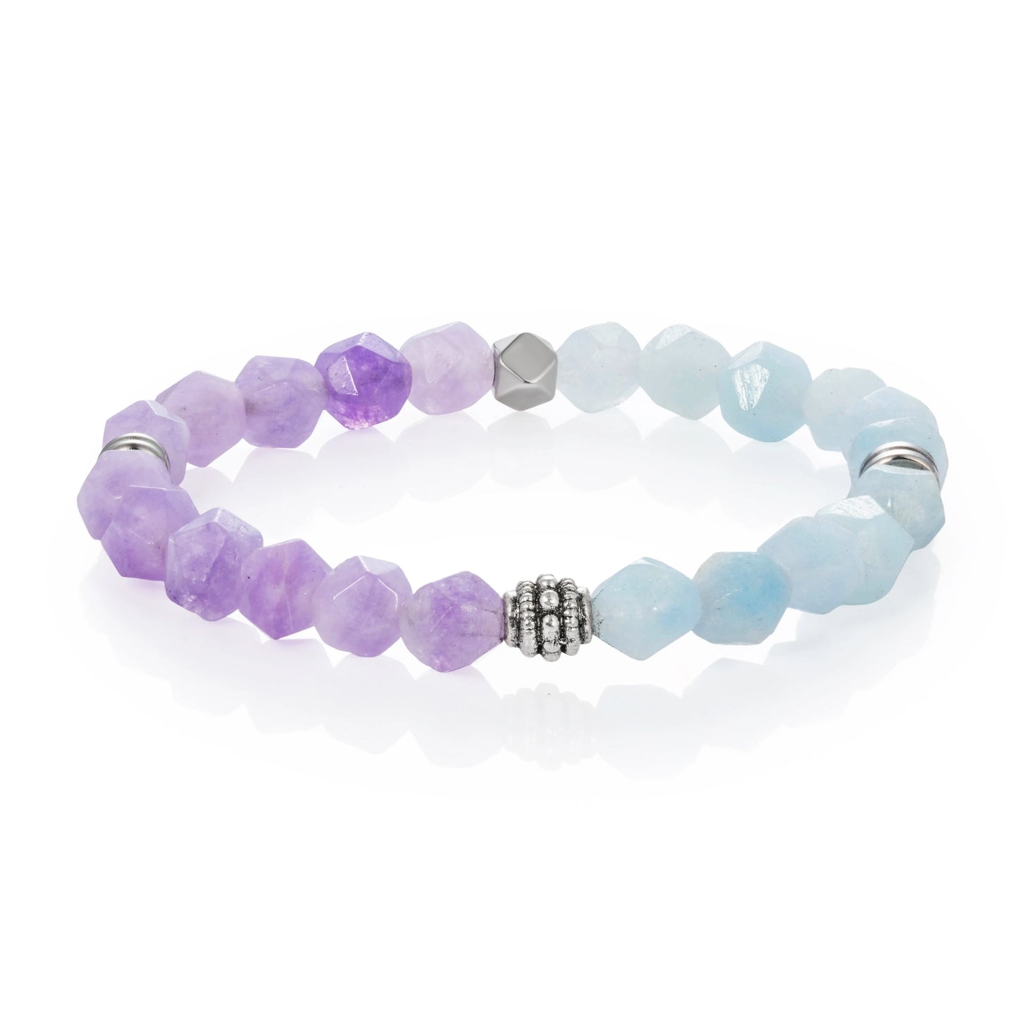 Ajatine light blue and purple natural stone beaded stretch bracelet