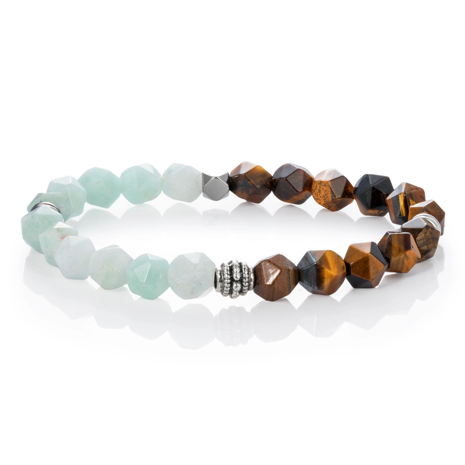 Ajatine light blue and tiger eye natural stone beaded stretch bracelet