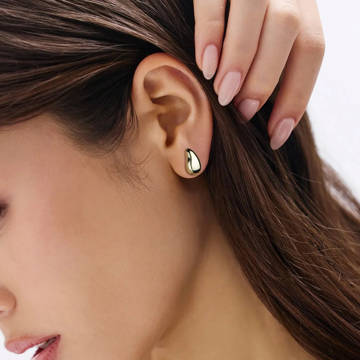 Ajatine minimalist teardrop stud earrings, gold sleek design, daily wear office casual