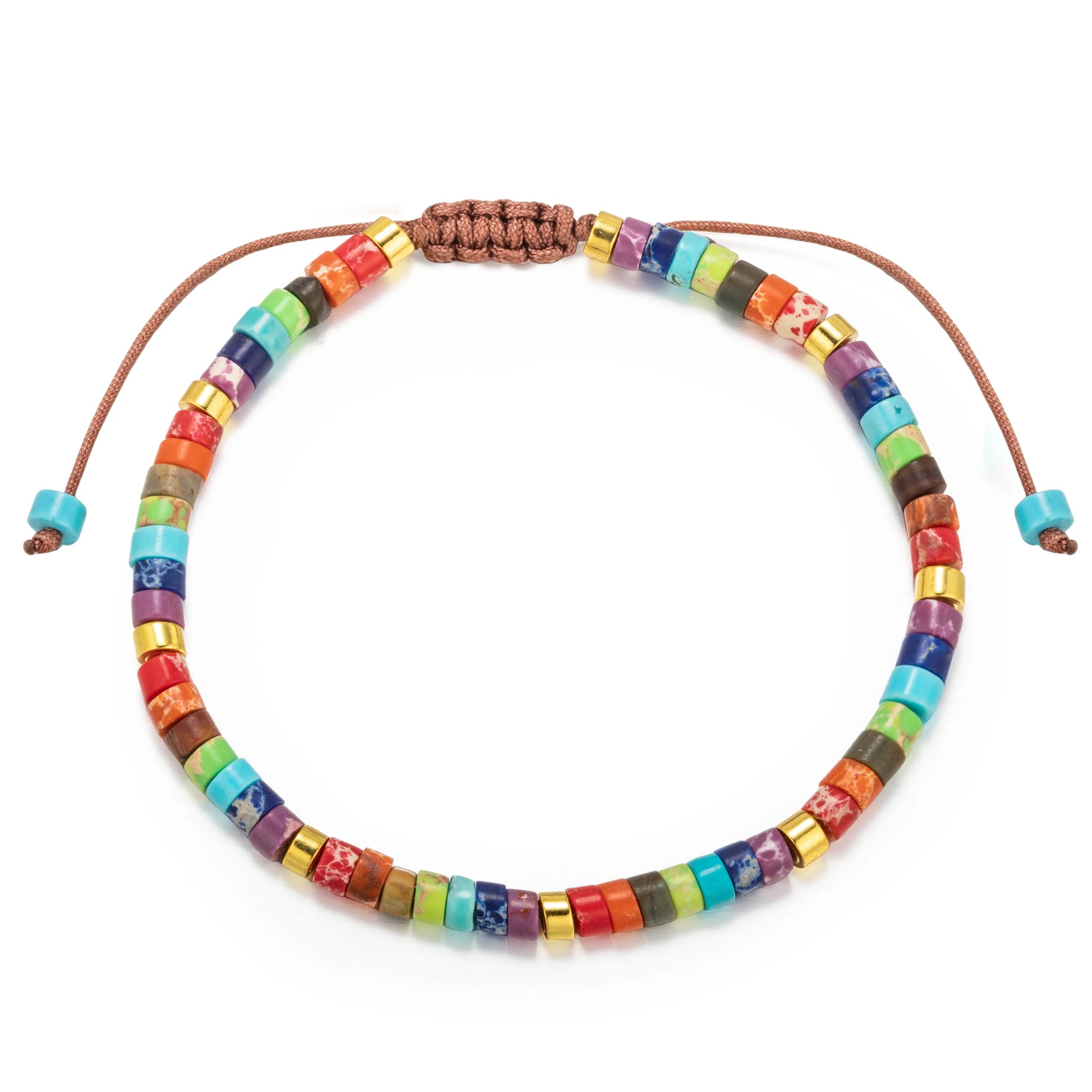 Ajatine multi color stone beaded bracelet, adjustable bohemian jewelry
