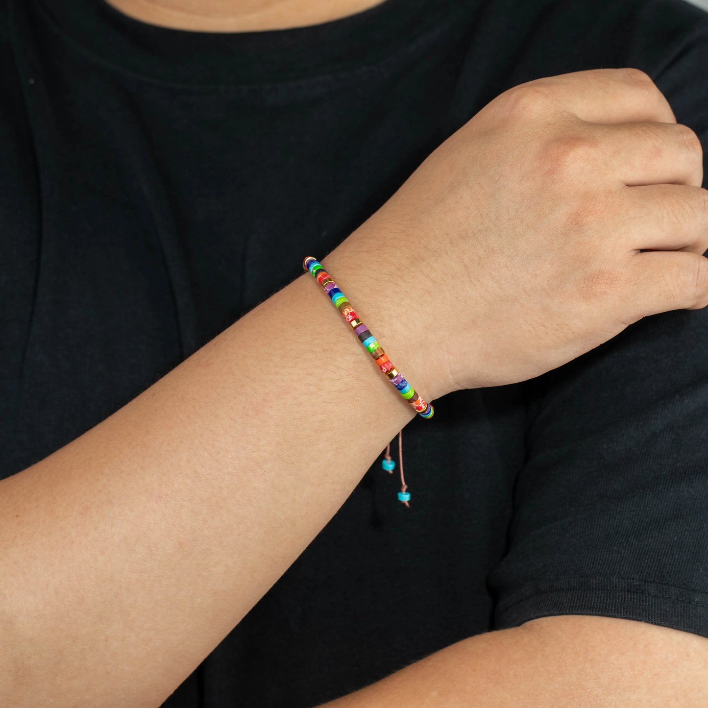 Ajatine multi color stone beaded bracelet, adjustable bohemian jewelry