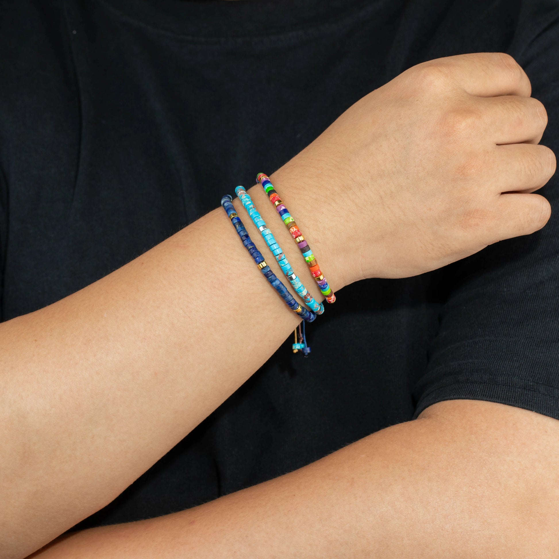 Ajatine multi color stone beaded bracelet, adjustable bohemian jewelry