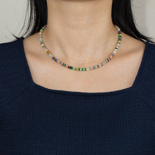 Ajatine colorful beaded statement necklace with multicolor gemstones
