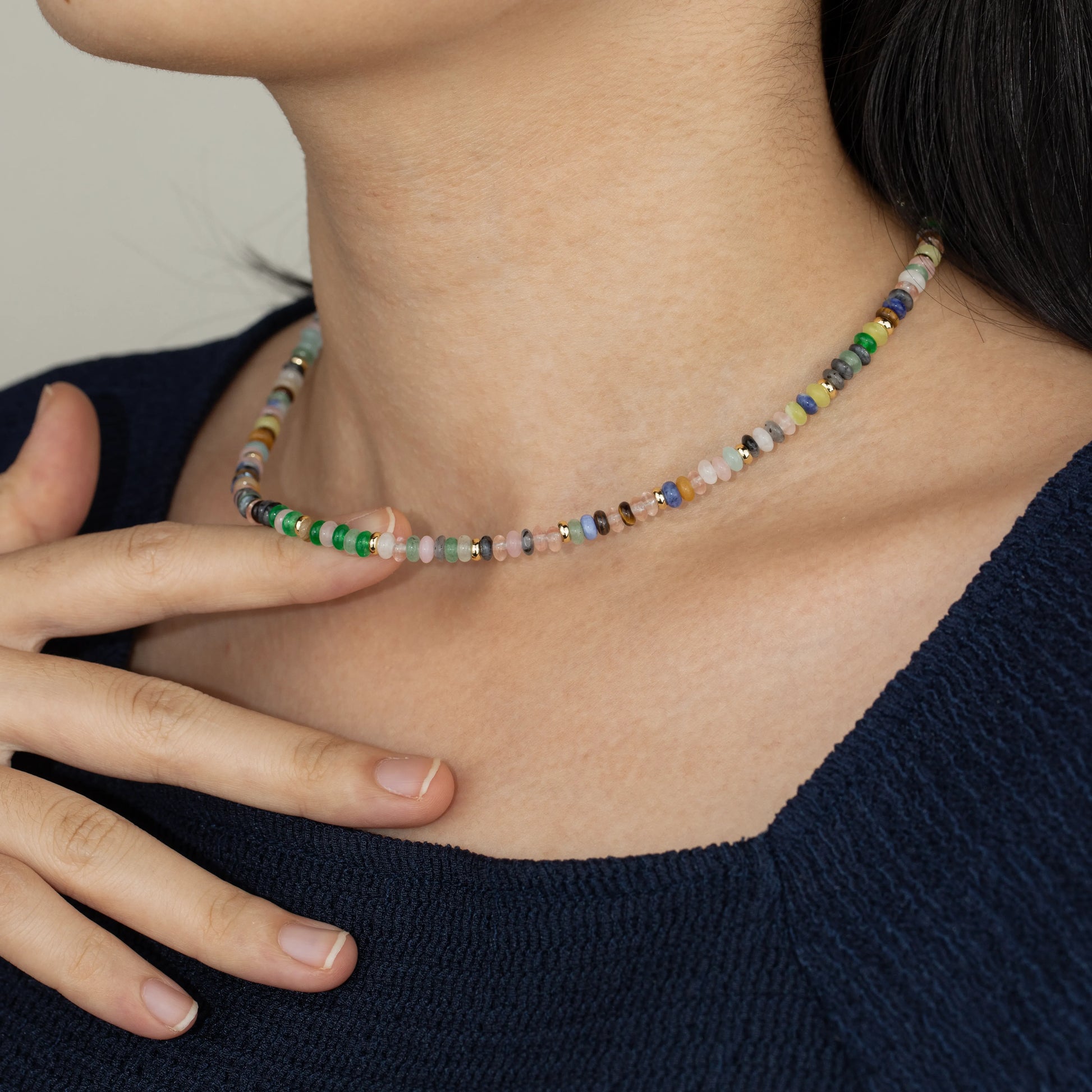 Ajatine colorful beaded statement necklace with multicolor gemstones