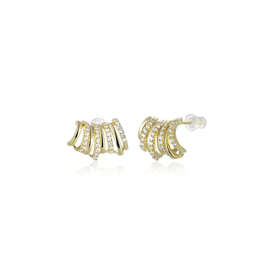 Ajatine gold multi-row cubic zirconia statement earrings, chic and glamorous layered design for women’s fashion jewelry