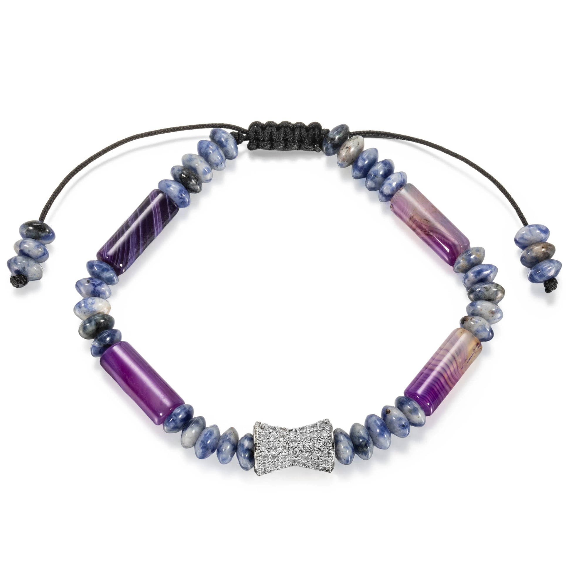 Ajatine blue - purple natural stone beaded bracelet with crystal accent, adjustable handmade jewelry