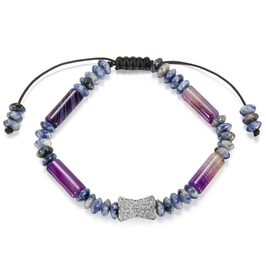 Ajatine blue - purple natural stone beaded bracelet with crystal accent, adjustable handmade jewelry