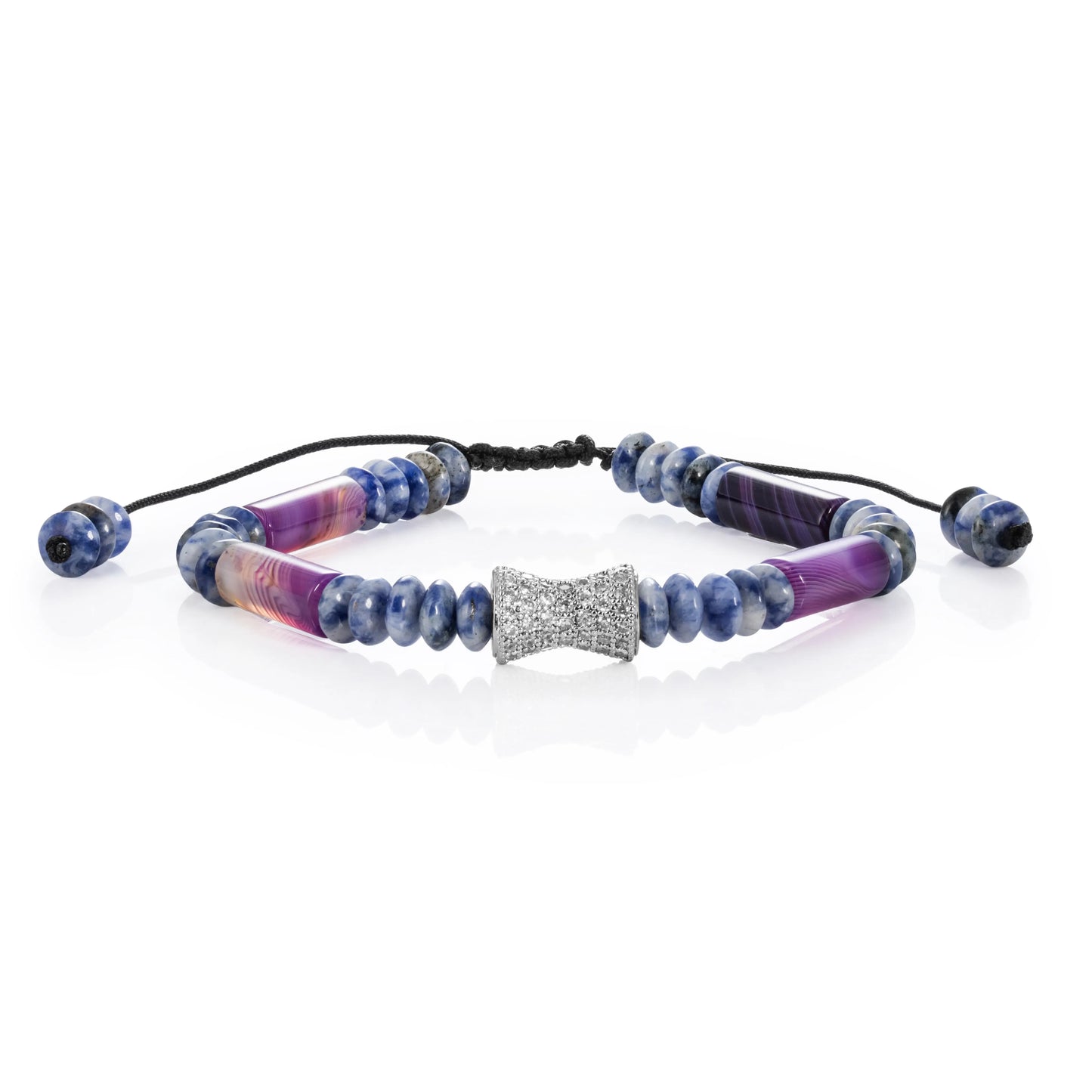 Ajatine blue - purple natural stone beaded bracelet with crystal accent, adjustable handmade jewelry