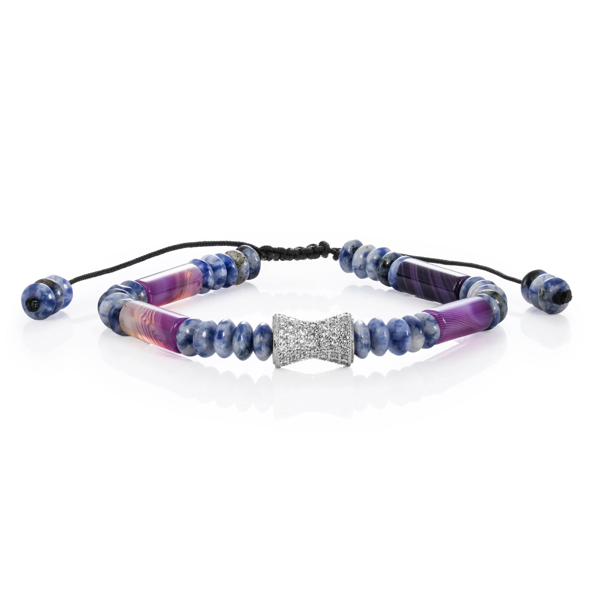 Ajatine blue - purple natural stone beaded bracelet with crystal accent, adjustable handmade jewelry