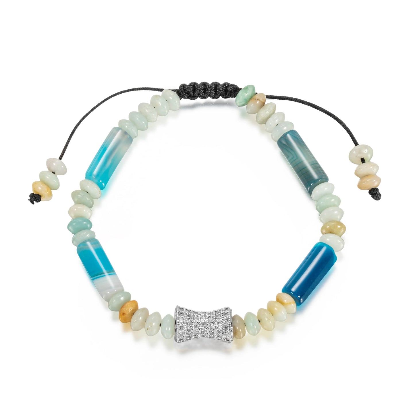 Ajatine turquoise natural stone beaded bracelet with crystal accent, adjustable handmade jewelry