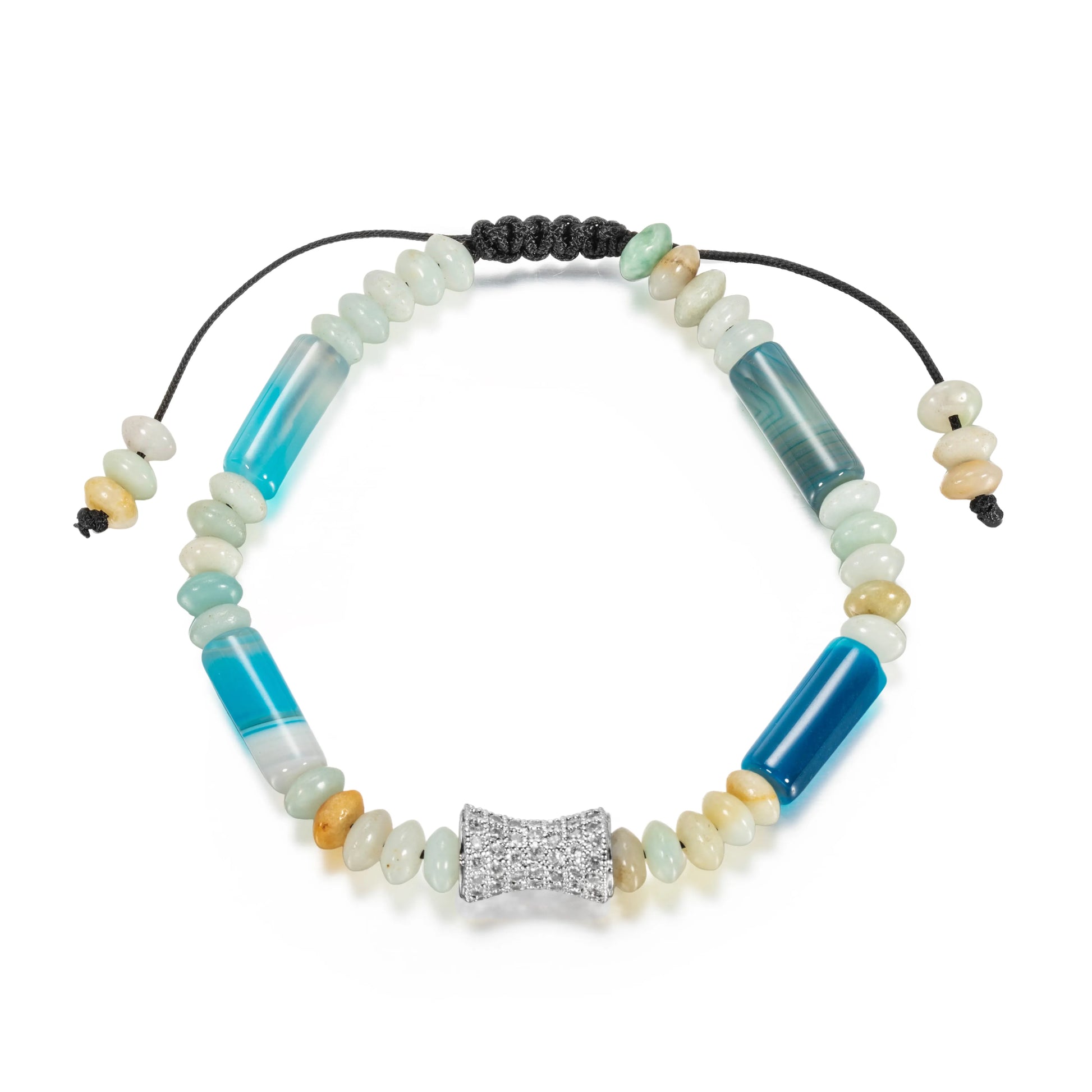 Ajatine turquoise natural stone beaded bracelet with crystal accent, adjustable handmade jewelry