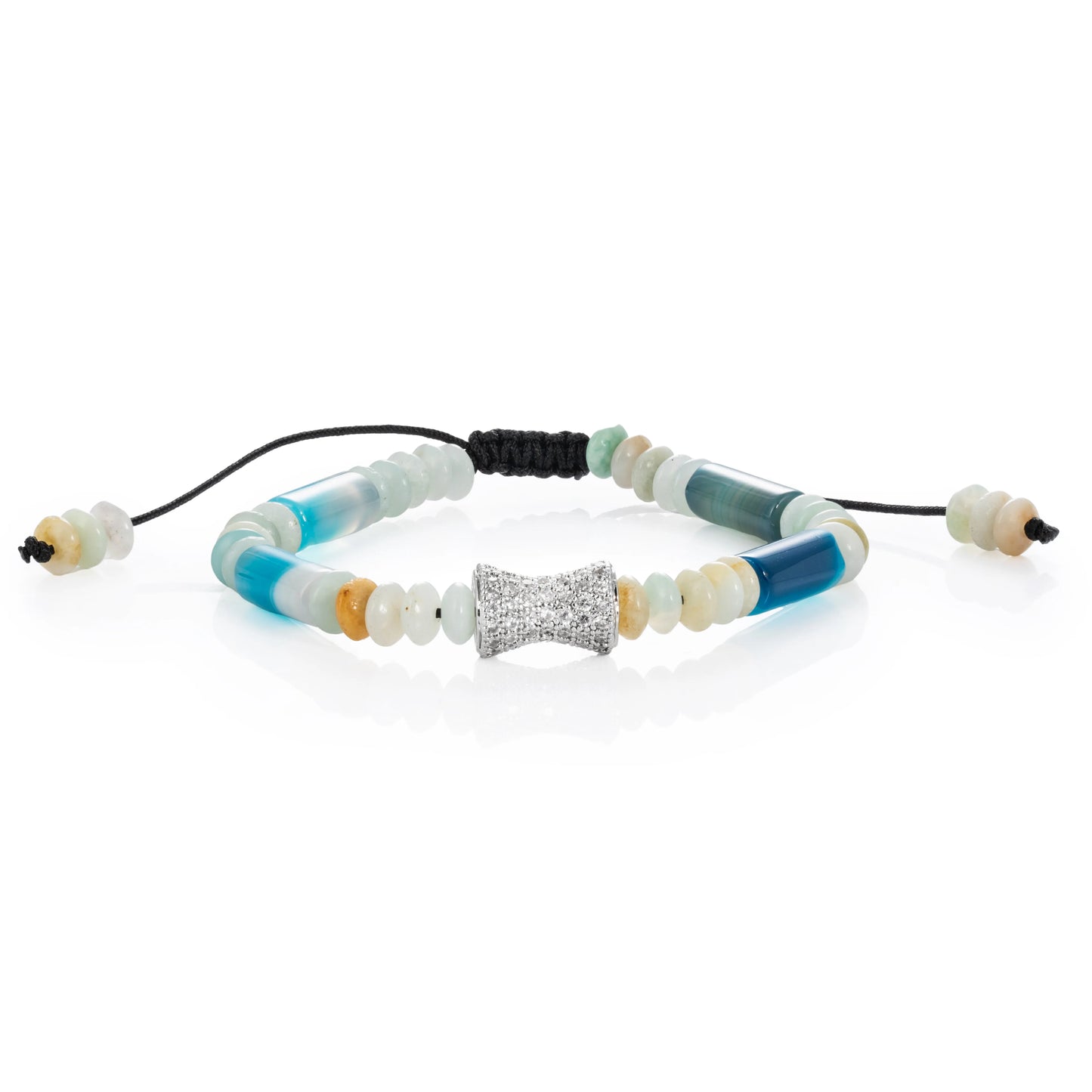 Ajatine turquoise natural stone beaded bracelet with crystal accent, adjustable handmade jewelry