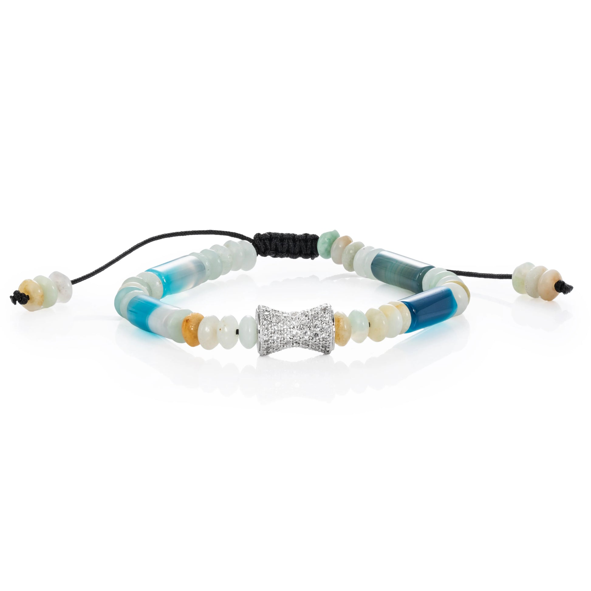 Ajatine turquoise natural stone beaded bracelet with crystal accent, adjustable handmade jewelry