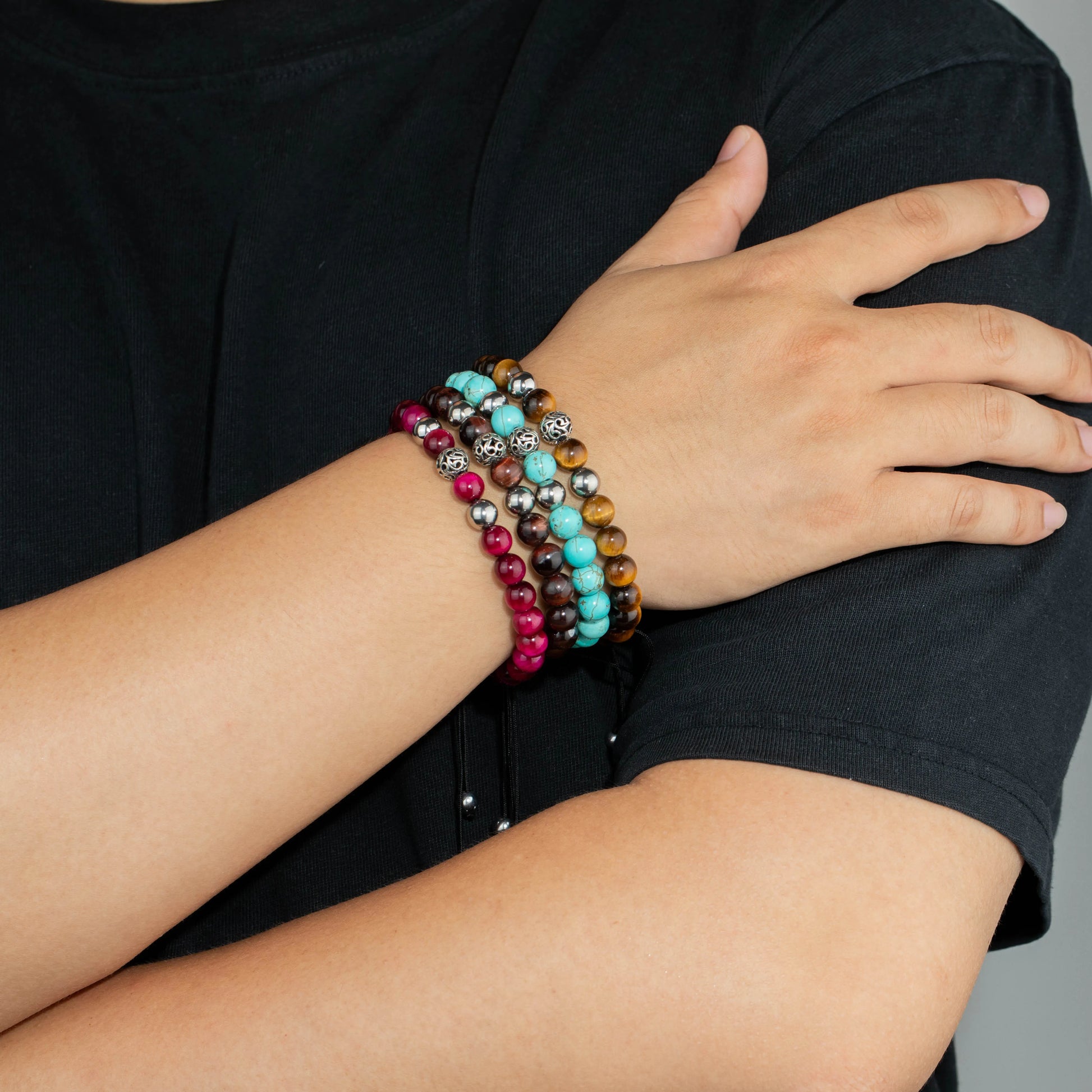 Ajatine natural stone beaded bracelet, adjustable boho jewelry