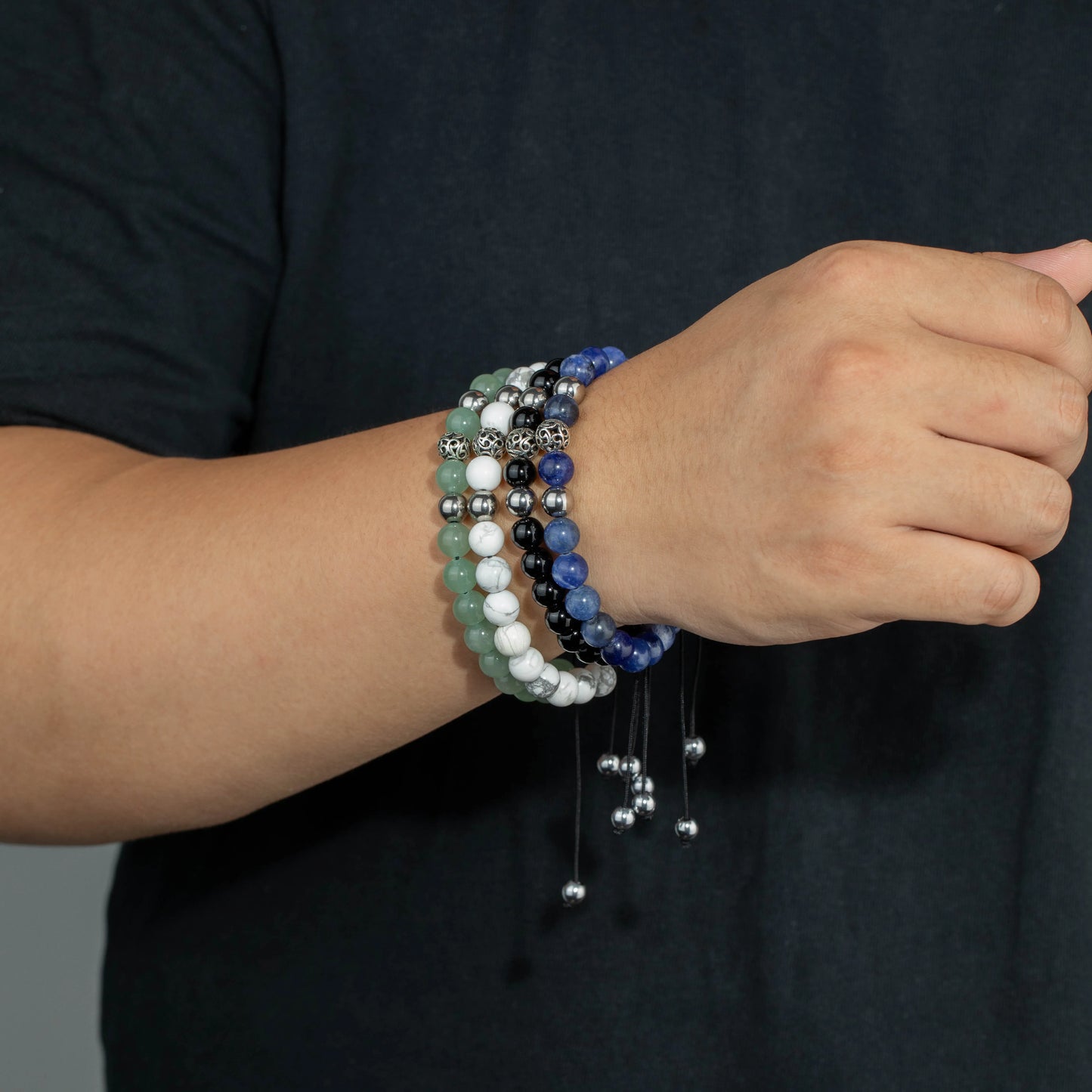 Ajatine natural stone beaded bracelet, adjustable boho jewelry
