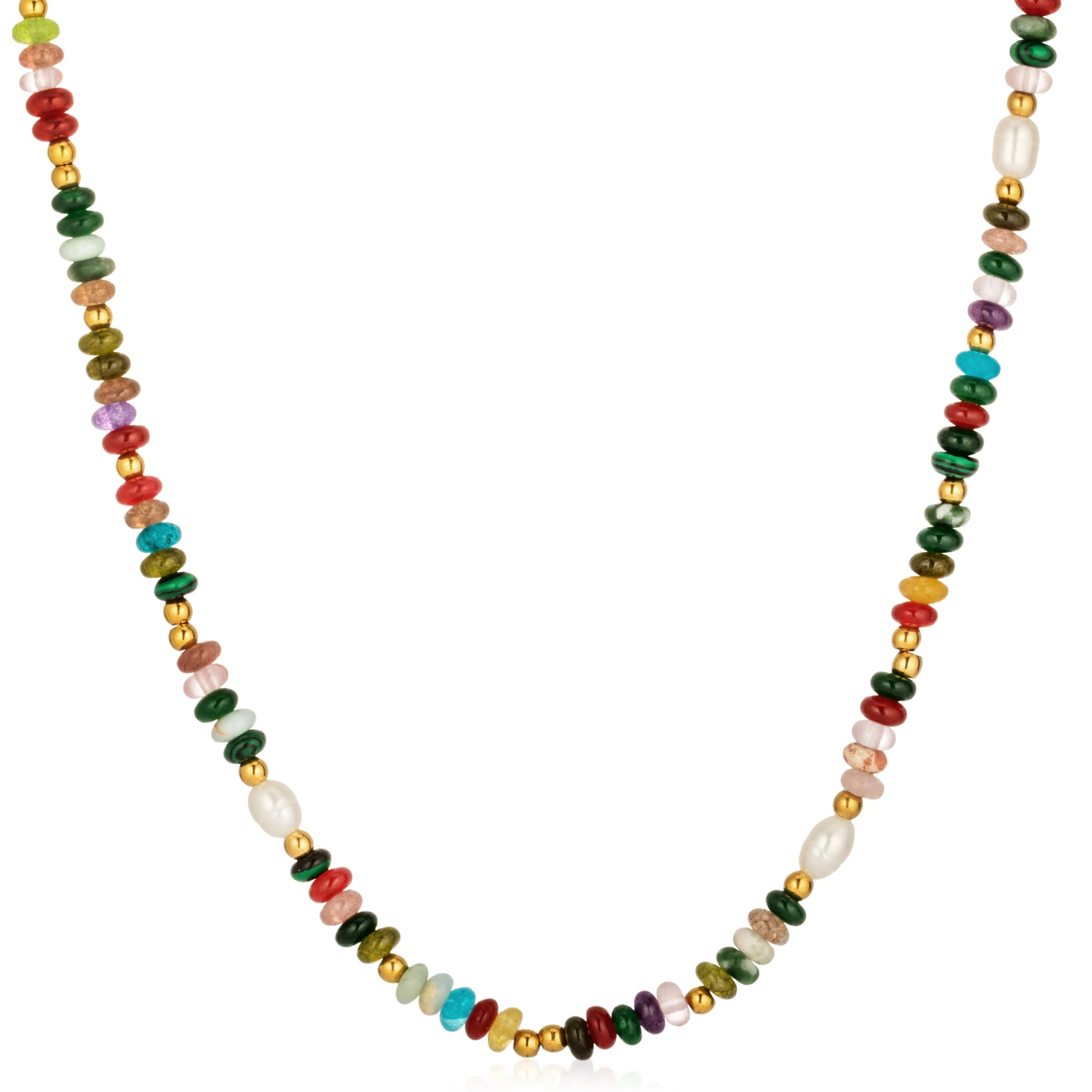 Ajatine natural stone colorful beaded necklace, multicolor stone boho statement necklace