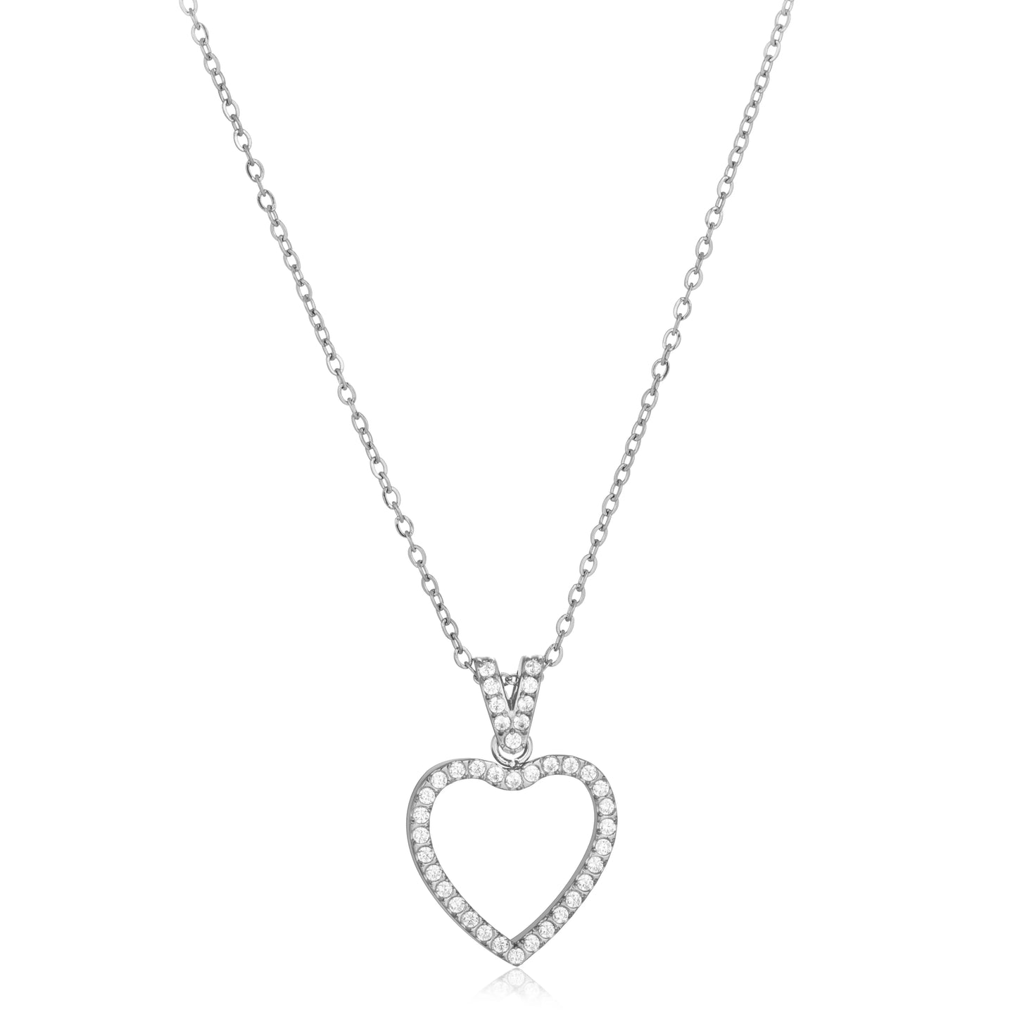 Ajatine open heart pendant necklace, silver cubic zircon open heart necklace for women