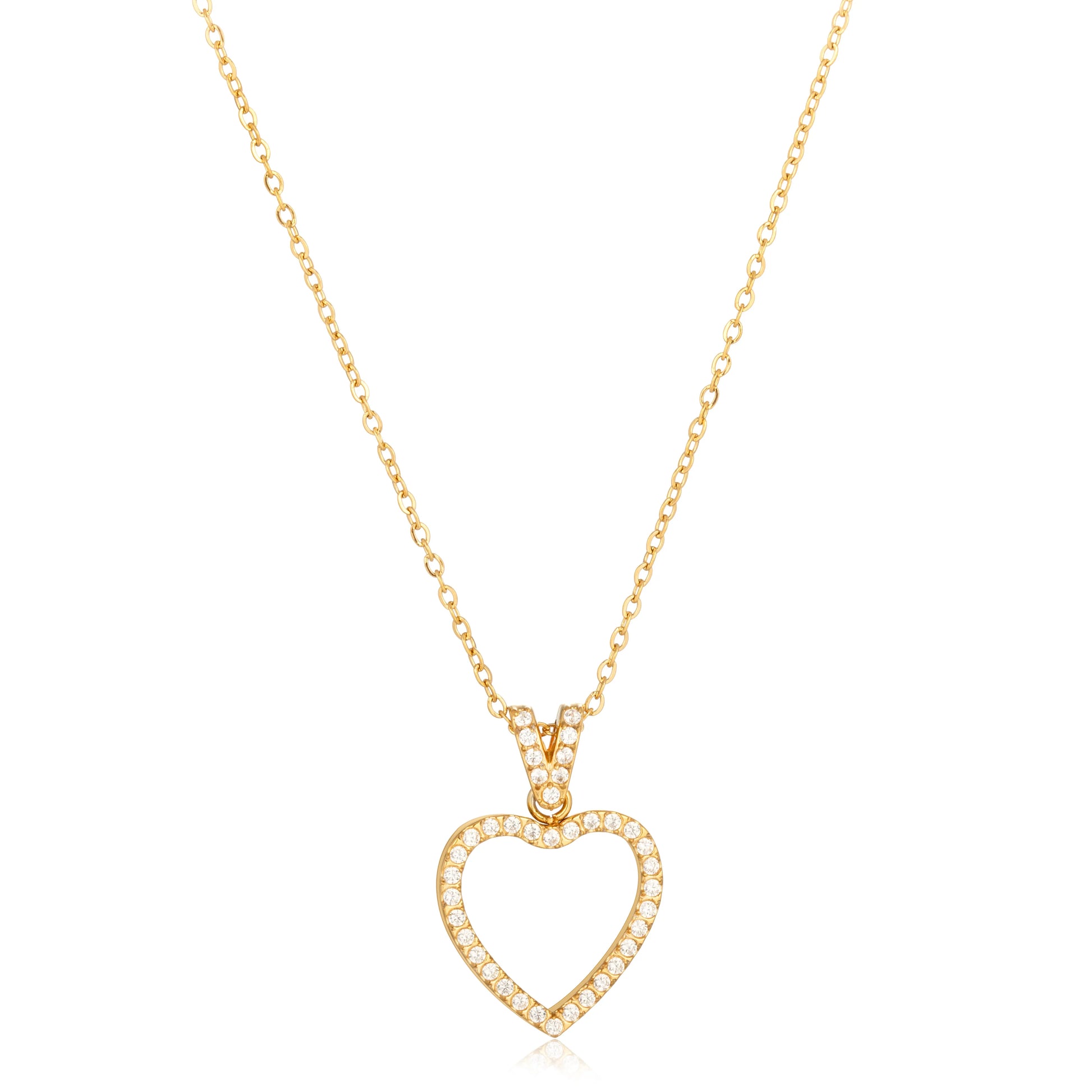 Ajatine open heart pendant necklace, gold cubic zircon open heart necklace for women