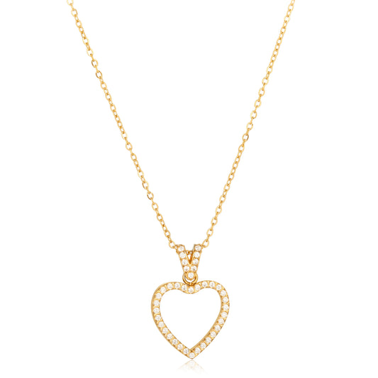 Ajatine open heart pendant necklace, gold cubic zircon open heart necklace for women