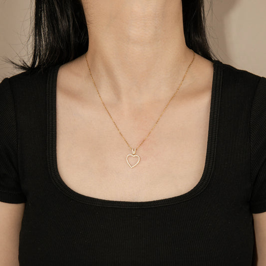 Ajatine open heart pendant necklace, gold cubic zircon open heart necklace for women