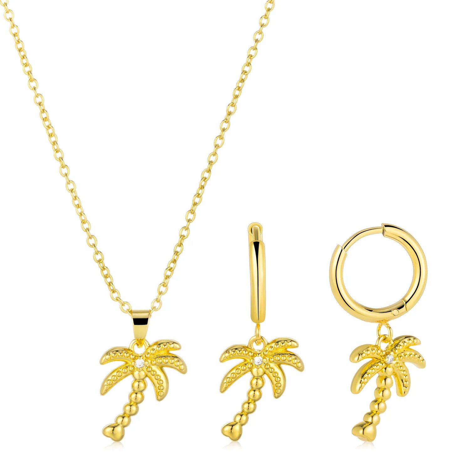 Palm tree jewelry set (necklace + earrings) - tropical summer beach vacation accessories